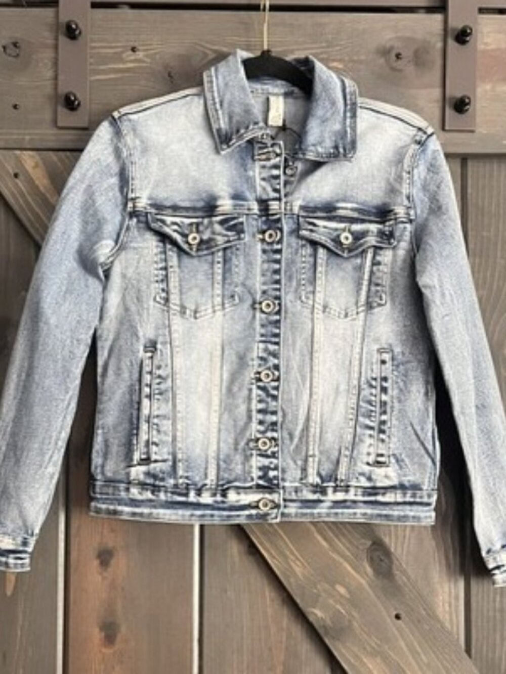 Tempo Paris Gem Embellished and Embroidered Stretchy Denim Jacket